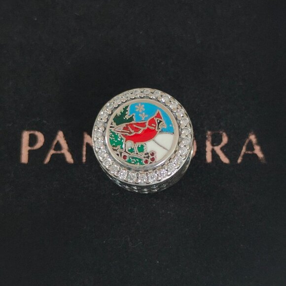 Pandora Sterling Silver Cardinals Holiday Charm Bead S925 Silver with box - Picture 1 of 7
